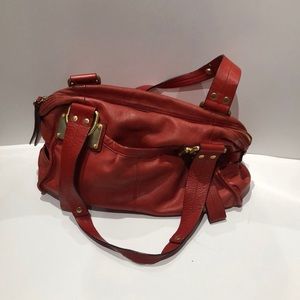 B Makowski red leather handbag
